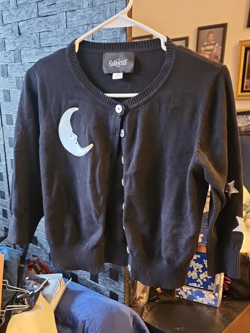 Collectif Black Moon & Star Embroidered Button Cardigan